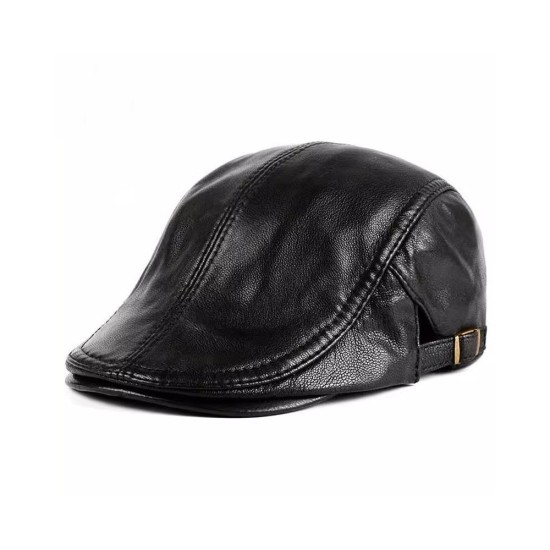 Autumn Winter Genuine Leather Men's Flat Cap | Classic Newsboy Ivy Hat for Middle-Aged & Senior Gentlemen | Casual Style, Thin &