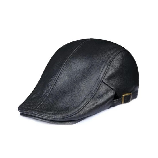 Genuine Leather Flat Cap for Men - Autumn & Winter Casual Newsboy Hat, Lightweight Style