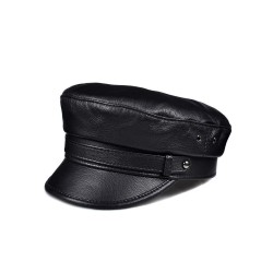 Genuine Leather Cap for Men & Women | Vintage Newsboy Hat with Flat Top & Brim | Stylish Motorcycle Casual Headwear | Retro Desi
