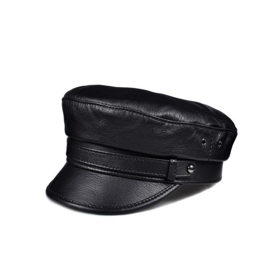 Genuine Leather Cap for Men & Women | Vintage Newsboy Hat with Flat Top & Brim | Stylish Motorcycle Casual Headwear | Retro Desi