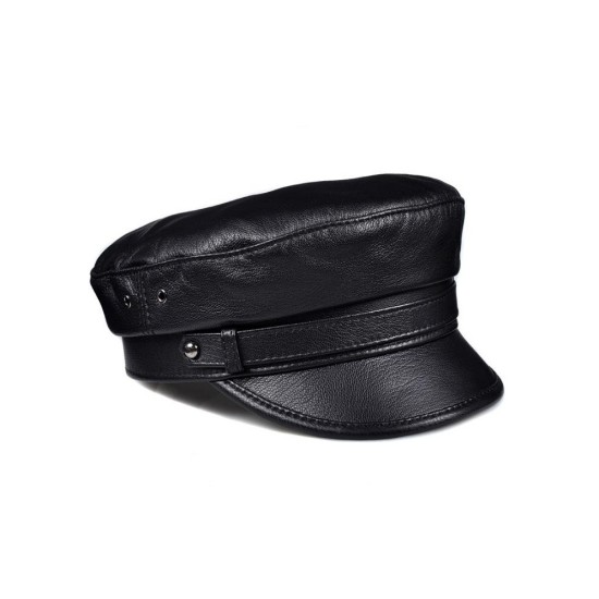 Genuine Leather Cap for Men & Women | Vintage Newsboy Hat with Flat Top & Brim | Stylish Motorcycle Casual Headwear | Retro Desi