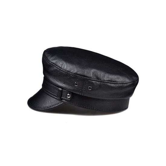 Genuine Leather Cap for Men & Women | Vintage Newsboy Hat with Flat Top & Brim | Stylish Motorcycle Casual Headwear | Retro Desi